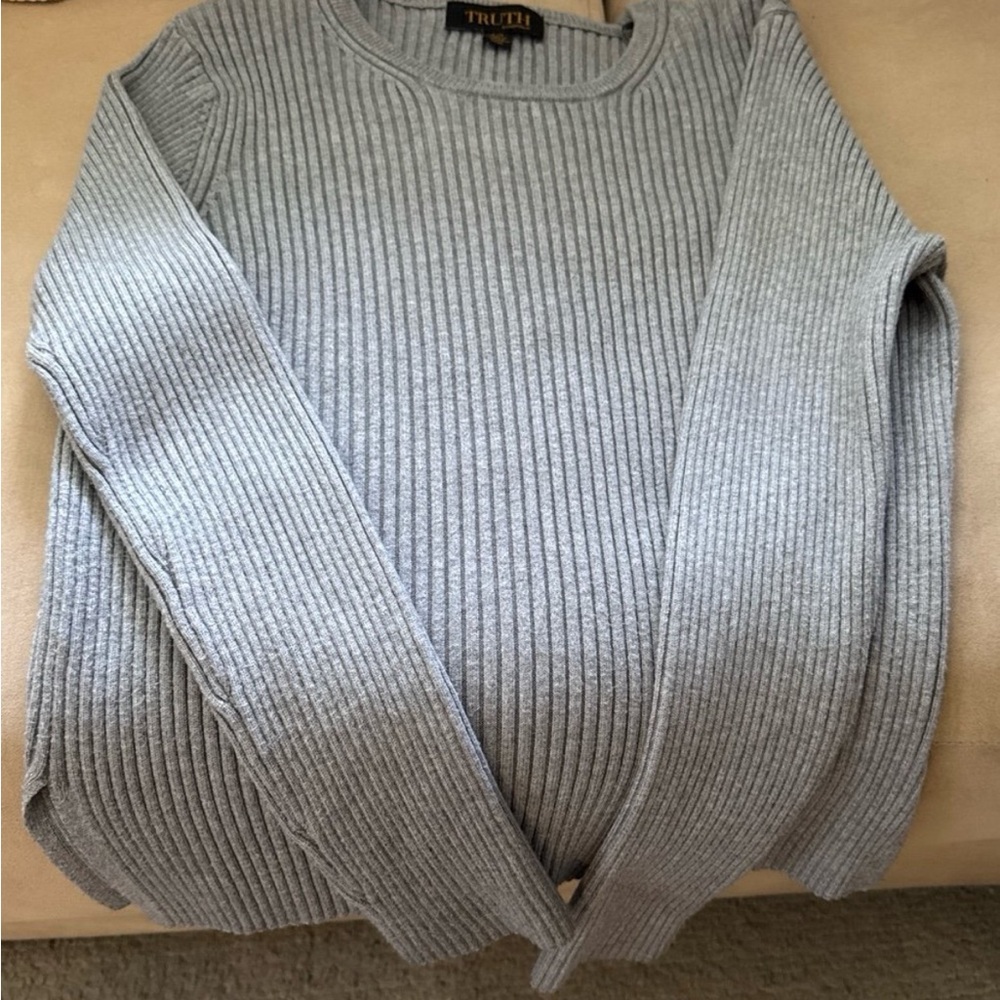 Light Gray Ribbed Crew Neck Sweater